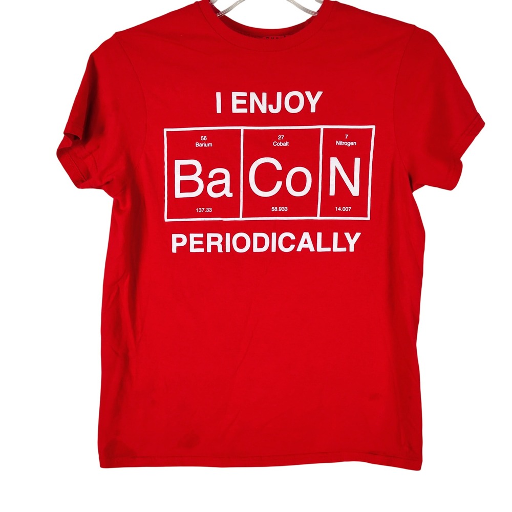 Well Worn Mens Red I Enjoy Bacon Periodically Science Graphic T-Shirt Size M
